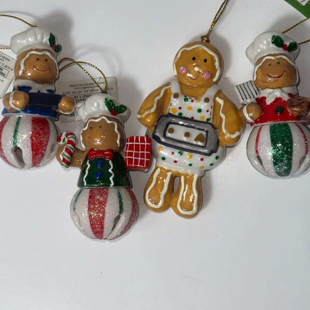 Kurt Adler GINGERBREAD BAKER JINGLE  BELLS Christmas Ornaments 3